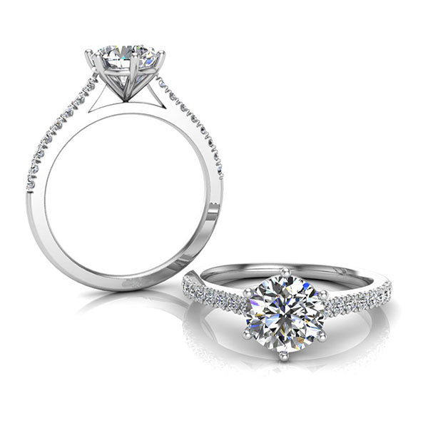 6 Claw Round Brilliant Cut with Cathedral Shank and Shoulder Diamonds