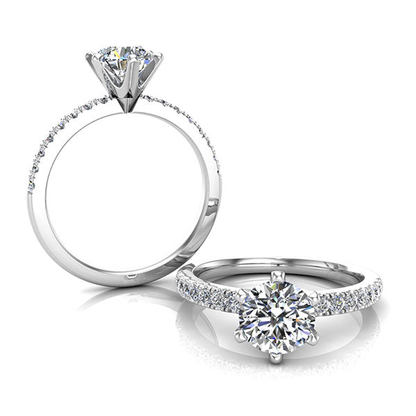 6 Open Claw Round Brilliant Cut with Shoulder Diamonds