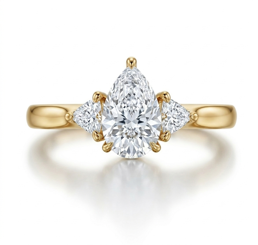 Pear Shape with Trilliant Cut Trilogy Engagement Ring