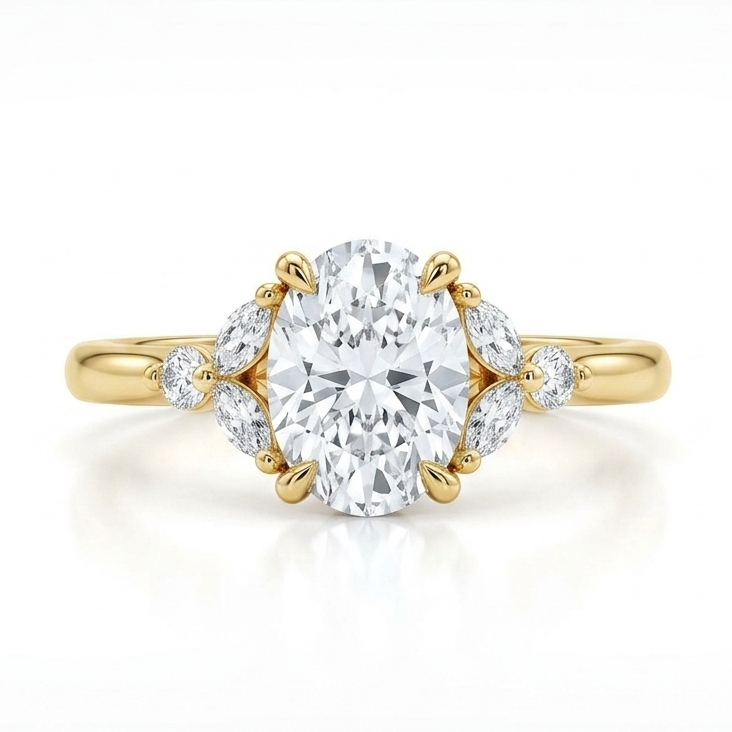 Oval Cut with shoulder set Marquise and Round Diamonds