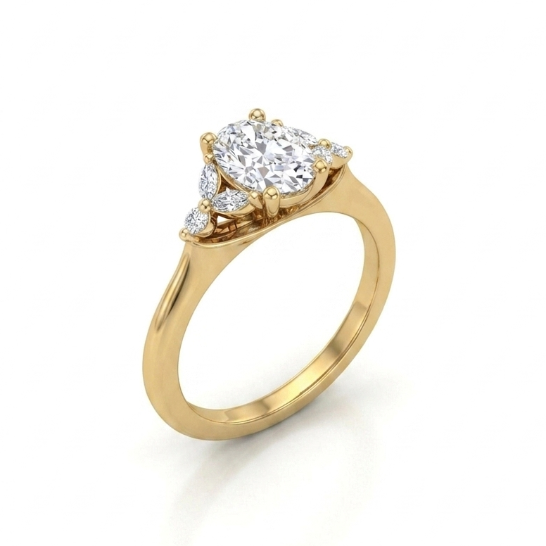 Oval Cut with shoulder set Marquise and Round Diamonds