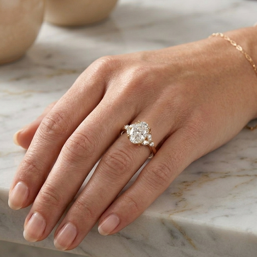 Oval Cut with shoulder set Marquise and Round Diamonds