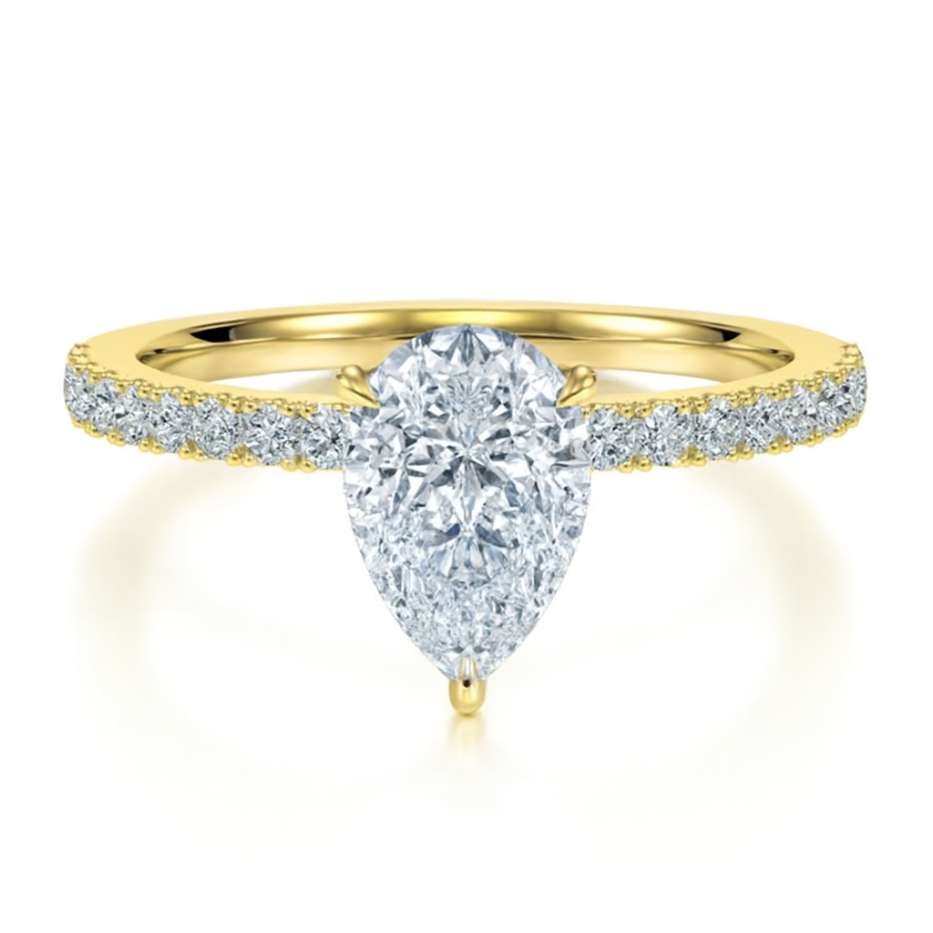 Pear Cut with Raised Setting and Solid Shoulder Diamond Band