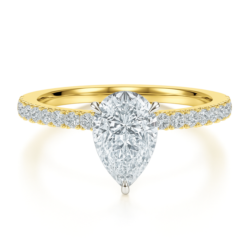 Pear Cut with Raised Setting and Solid Shoulder Diamond Band