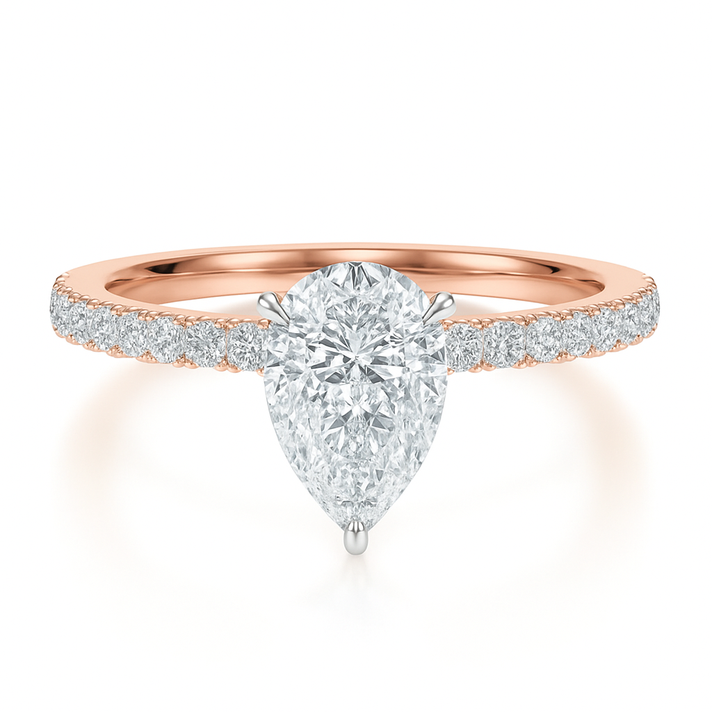 Pear Cut with Raised Setting and Solid Shoulder Diamond Band