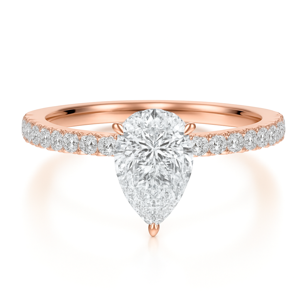 Pear Cut with Raised Setting and Solid Shoulder Diamond Band