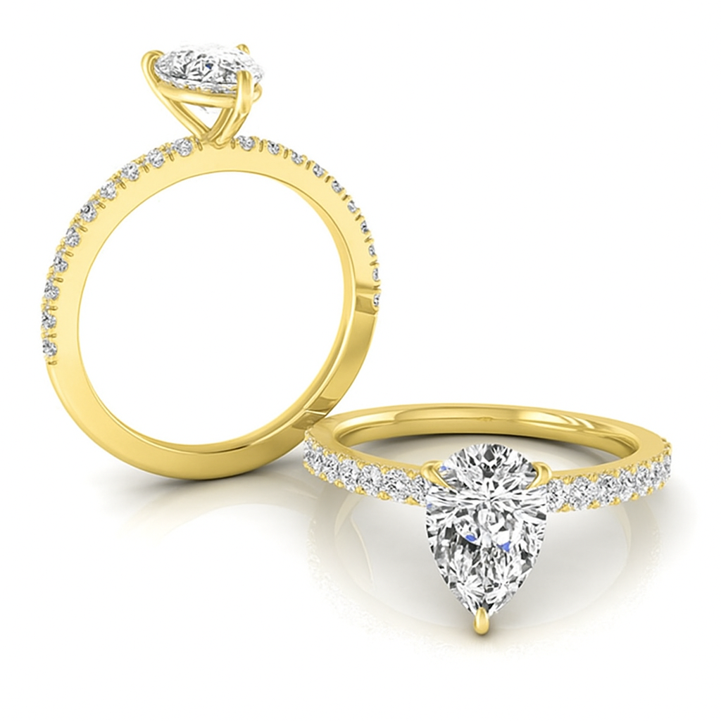 Pear Cut with Raised Setting and Solid Shoulder Diamond Band