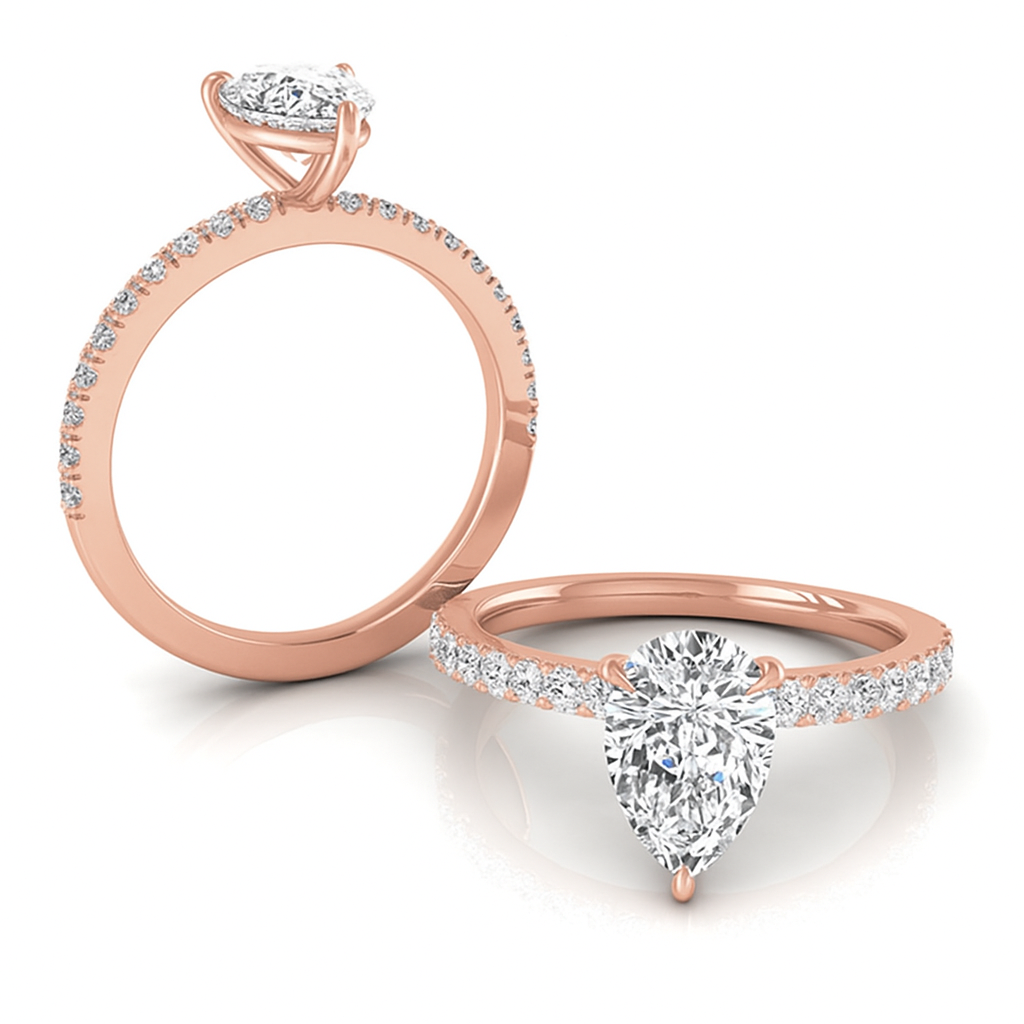Pear Cut with Raised Setting and Solid Shoulder Diamond Band