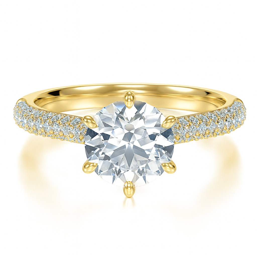 Round Brilliant Cut with Pave Set Shoulder Diamonds