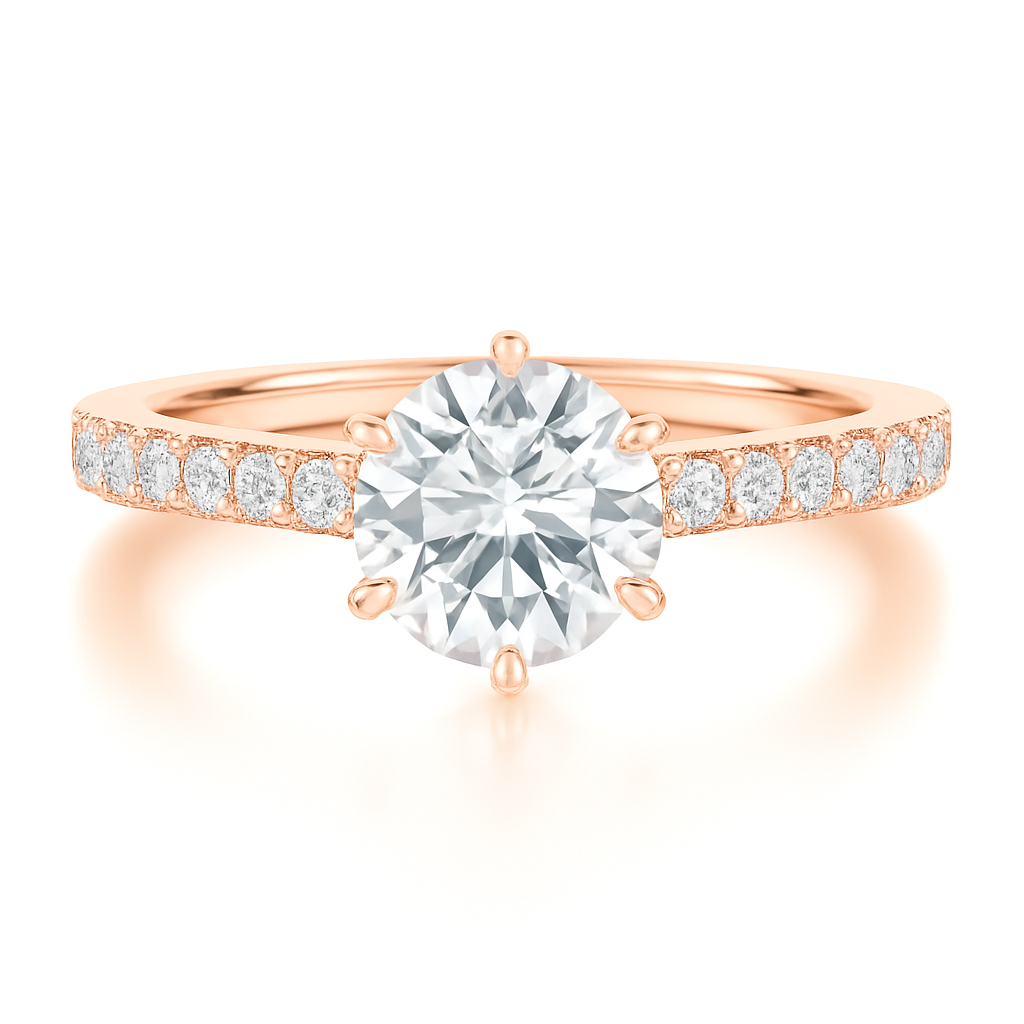 6 Claw Round Brilliant Cut with Solid Shoulder Diamond Band