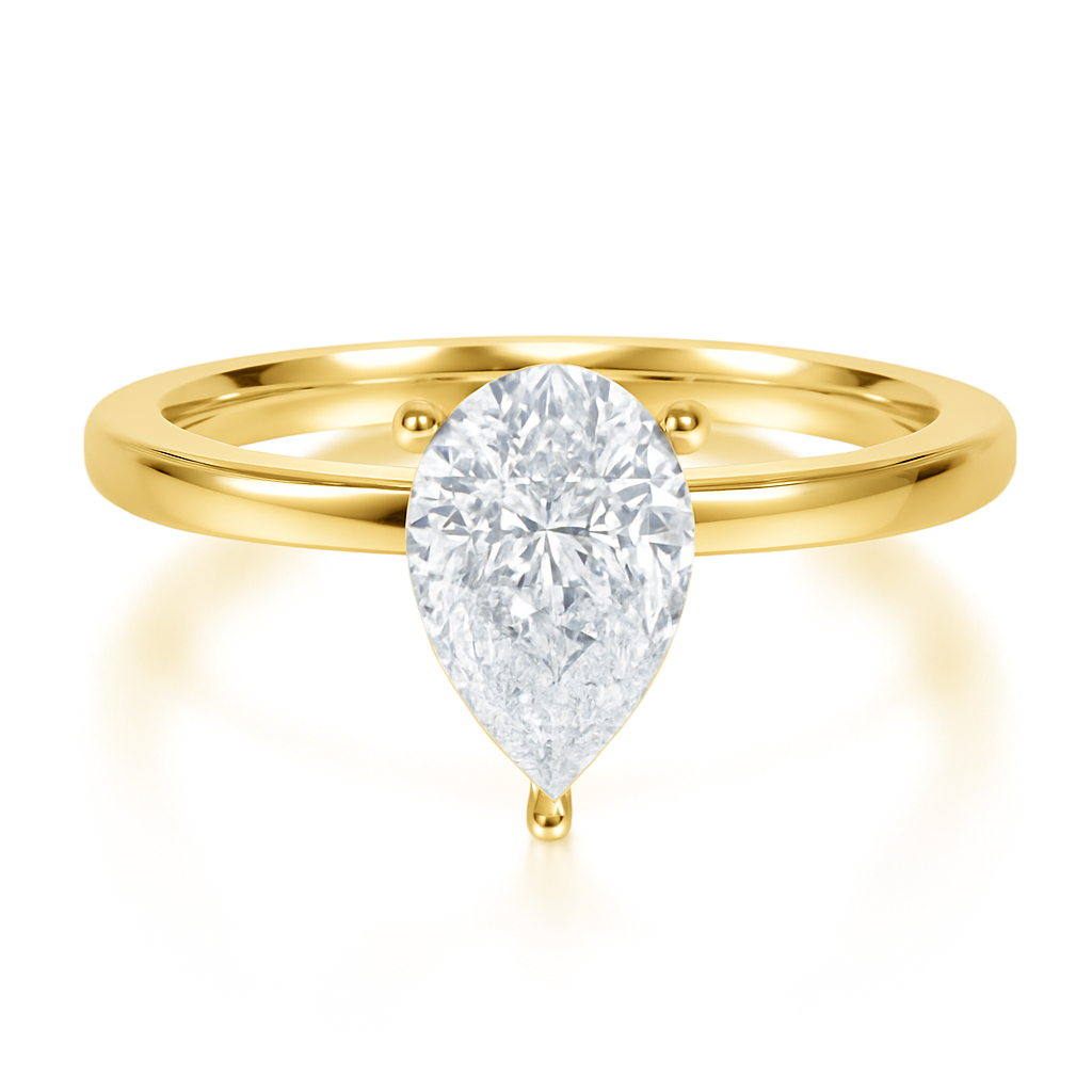 Pear Cut Solitaire with a Raised Setting on a Solid Shank