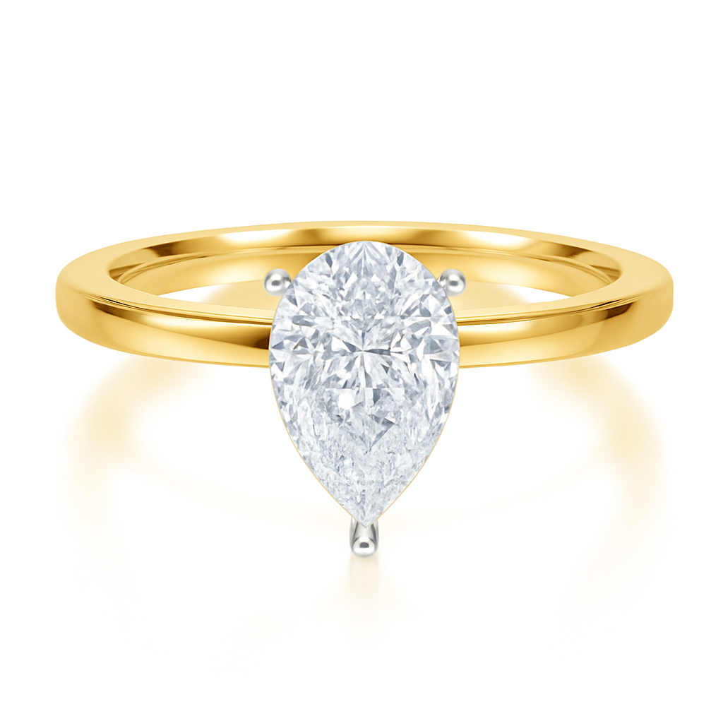 Pear Cut Solitaire with a Raised Setting on a Solid Shank