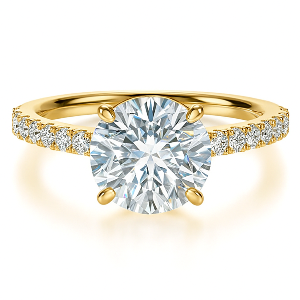 4 Claw Round Brilliant Cut with Shoulder Diamonds set in a Cathedral Shank