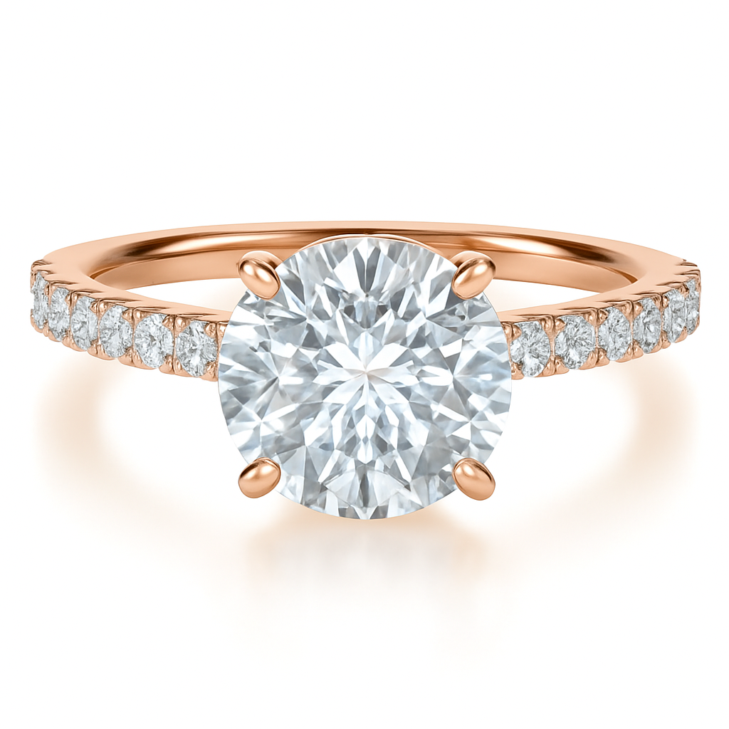 4 Claw Round Brilliant Cut with Shoulder Diamonds set in a Cathedral Shank