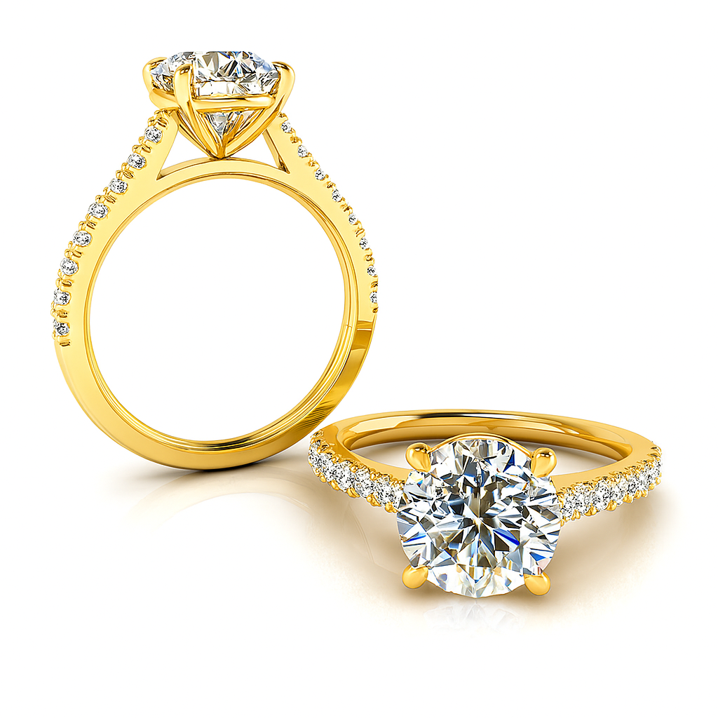 4 Claw Round Brilliant Cut with Shoulder Diamonds set in a Cathedral Shank