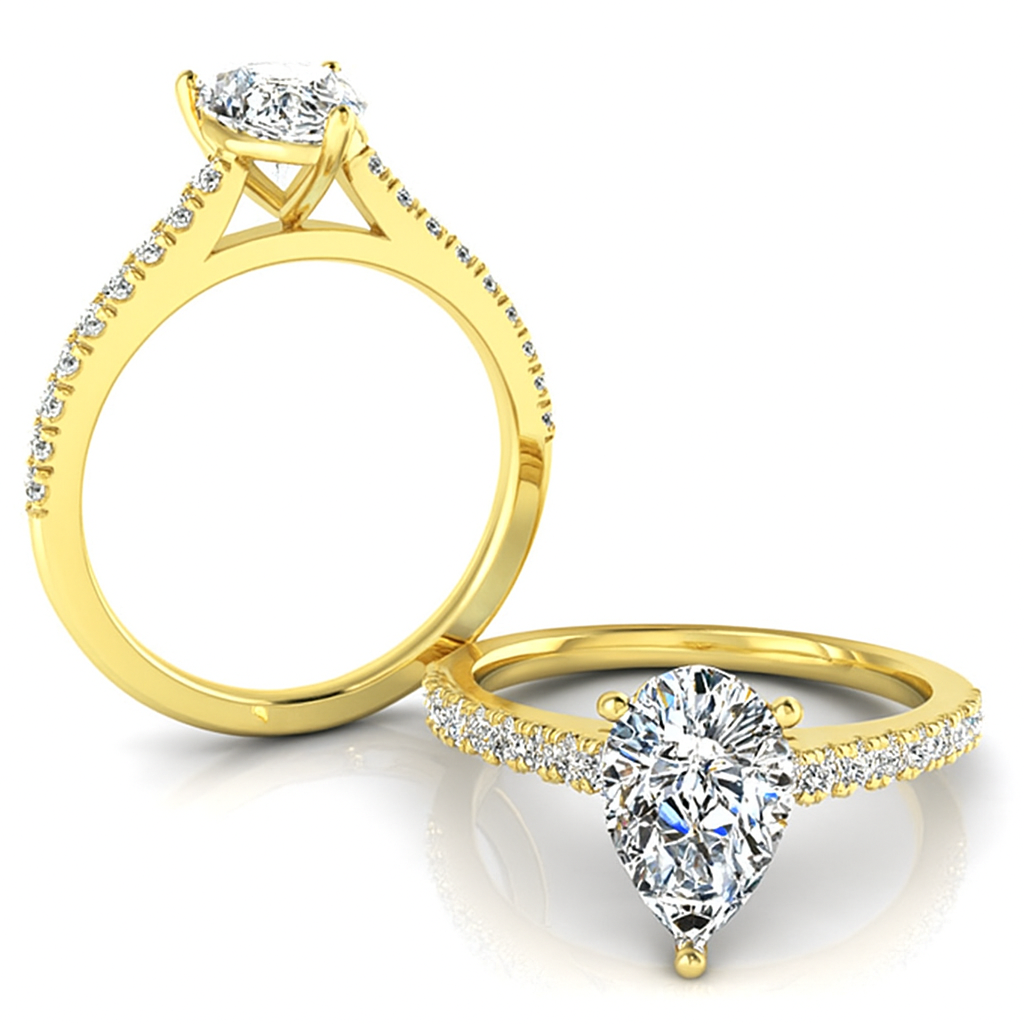 Pear Cut with Shoulder Diamonds set in a Cathedral Shank