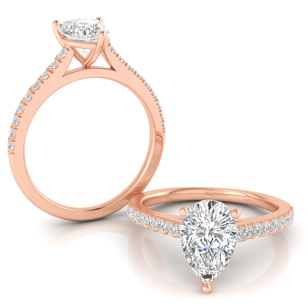 Pear Cut with Shoulder Diamonds set in a Cathedral Shank