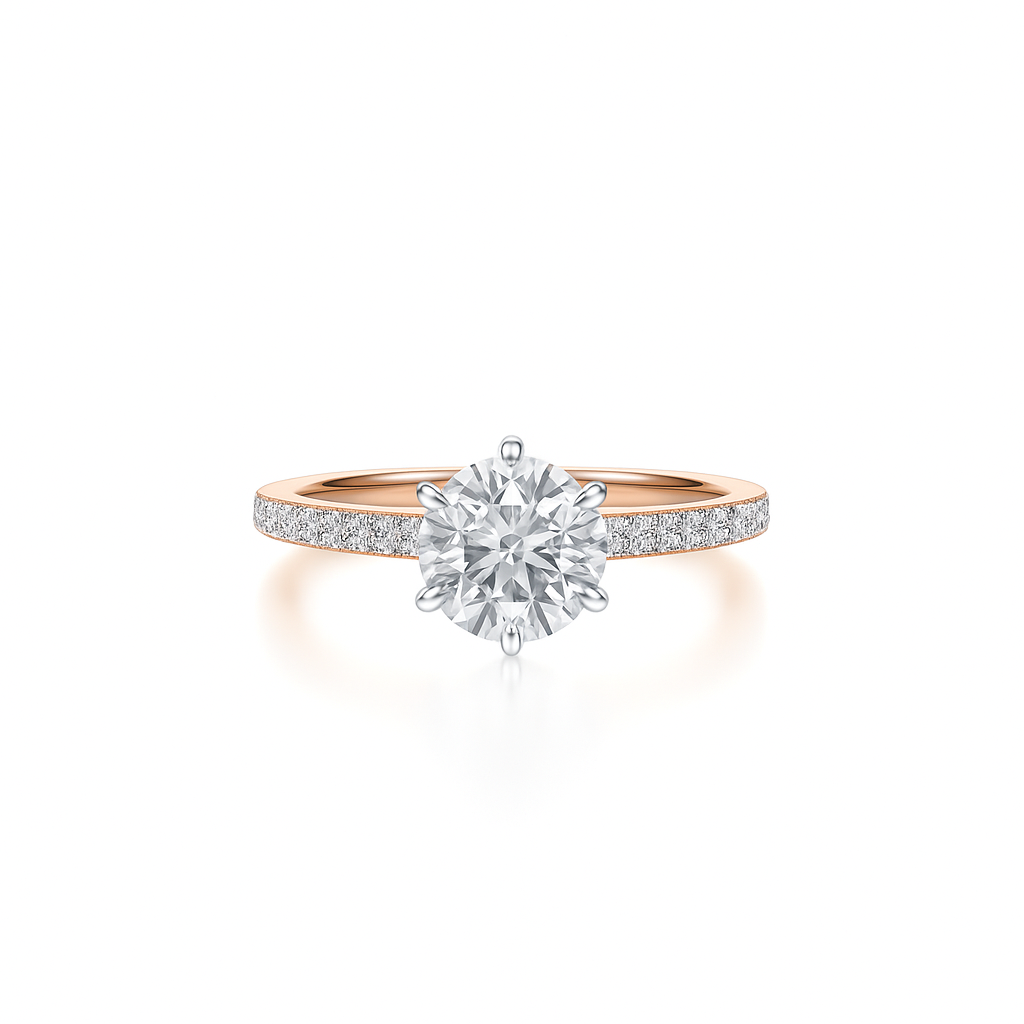 6 Claw Round Brilliant Cut with Raised Setting and Solid Shoulder Diamond Band