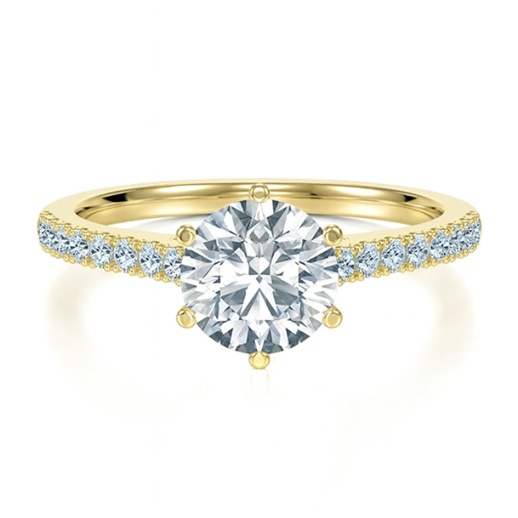 6 Claw Round Brilliant Cut with Cathedral Shank and Shoulder Diamonds