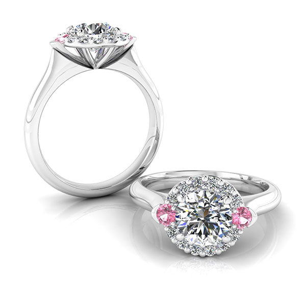 Round Brilliant Cut with Halo and Coloured Gemstones