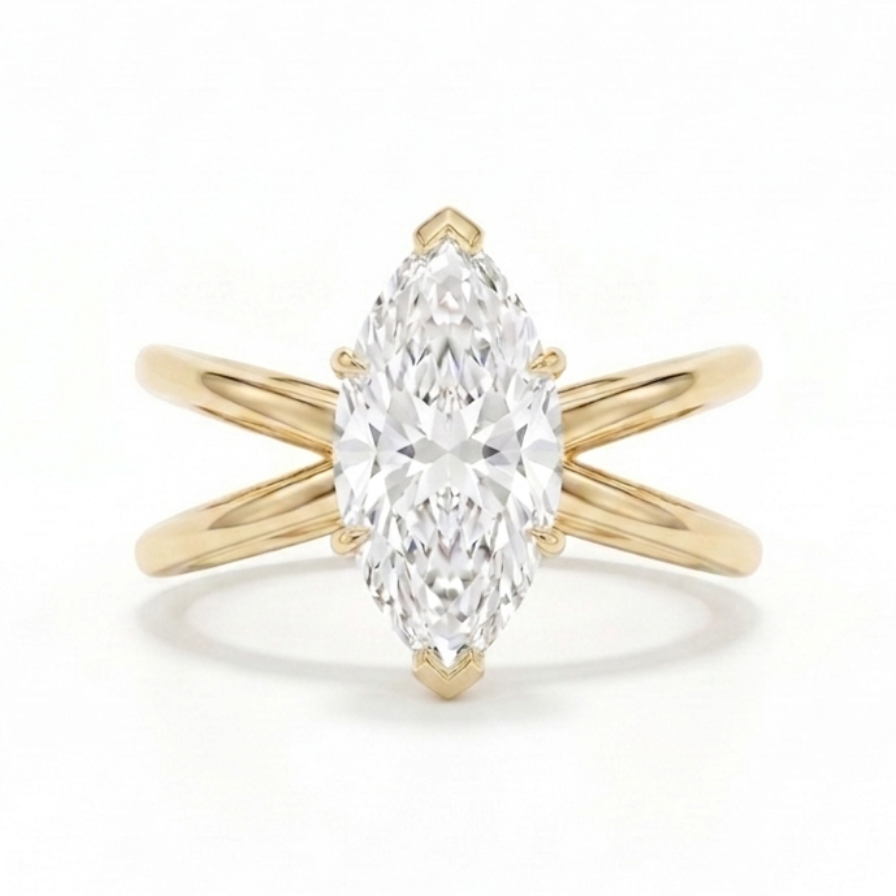 Marquise Solitaire Engagement Ring with reverse Split Shank