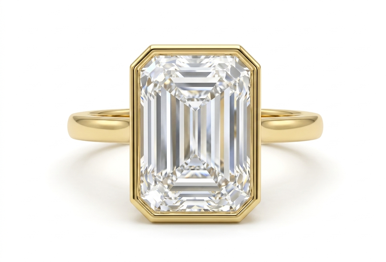 Emerald Cut Bezel Set Solitaire Engagement Ring