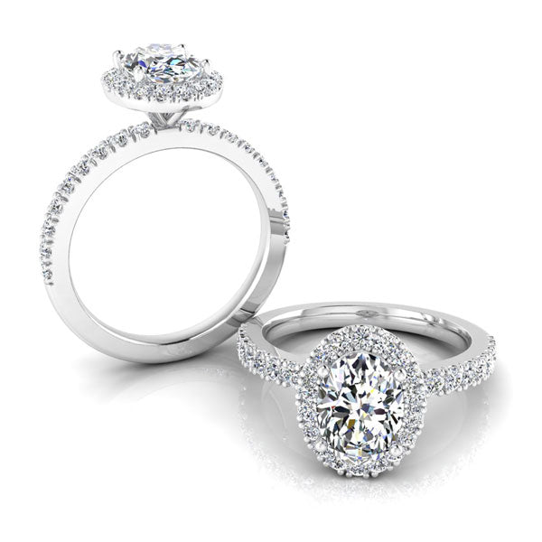 Oval Cut with a Raised Halo Setting on a Solid Shoulder Diamond Band
