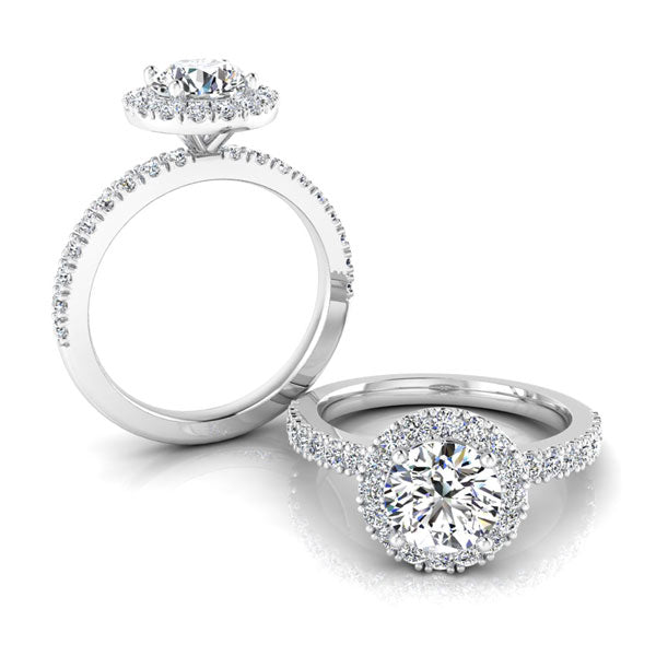 Round Brilliant Cut with a Raised Halo Setting on a Solid Shoulder Diamond Band