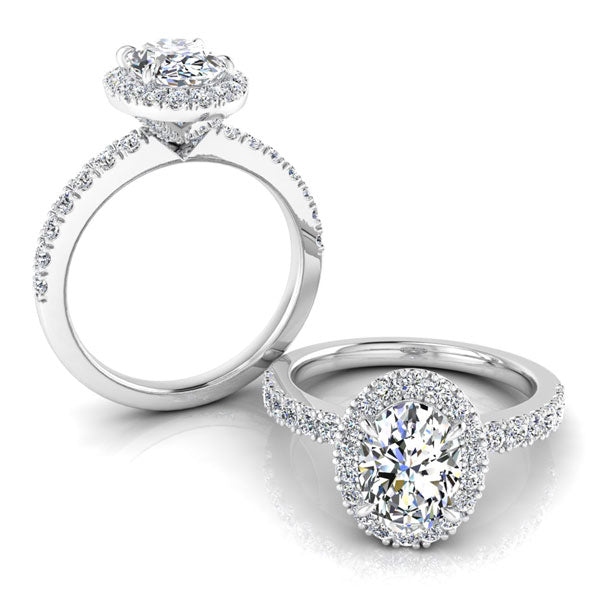 Oval Cut with Halo with a Hidden Diamond Setting and Solid Shoulder Diamond Band