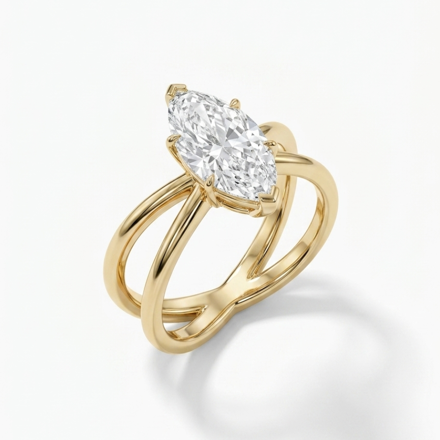 Marquise Solitaire Engagement Ring with reverse Split Shank