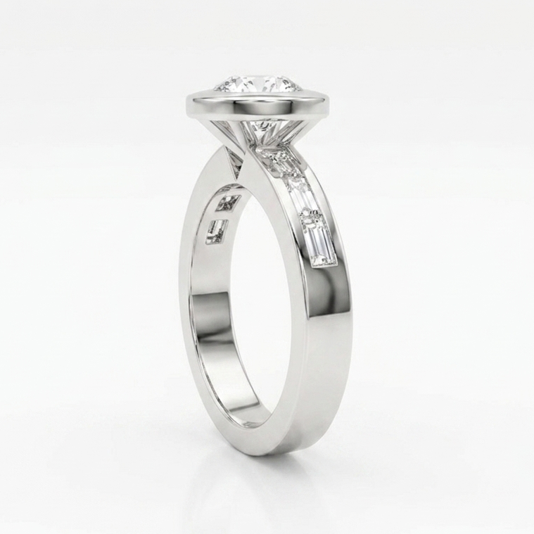 Bezel Set Round Brilliant Cut with Channel Set Baguette Diamonds