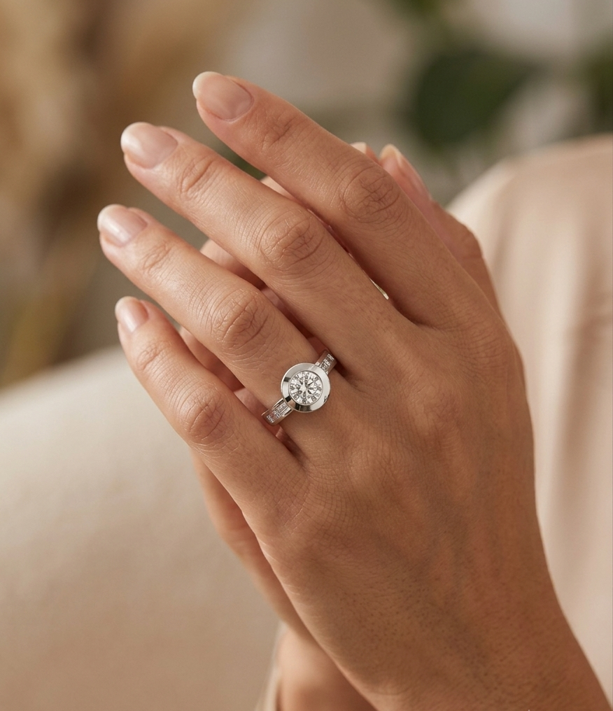 Bezel Set Round Brilliant Cut with Channel Set Baguette Diamonds