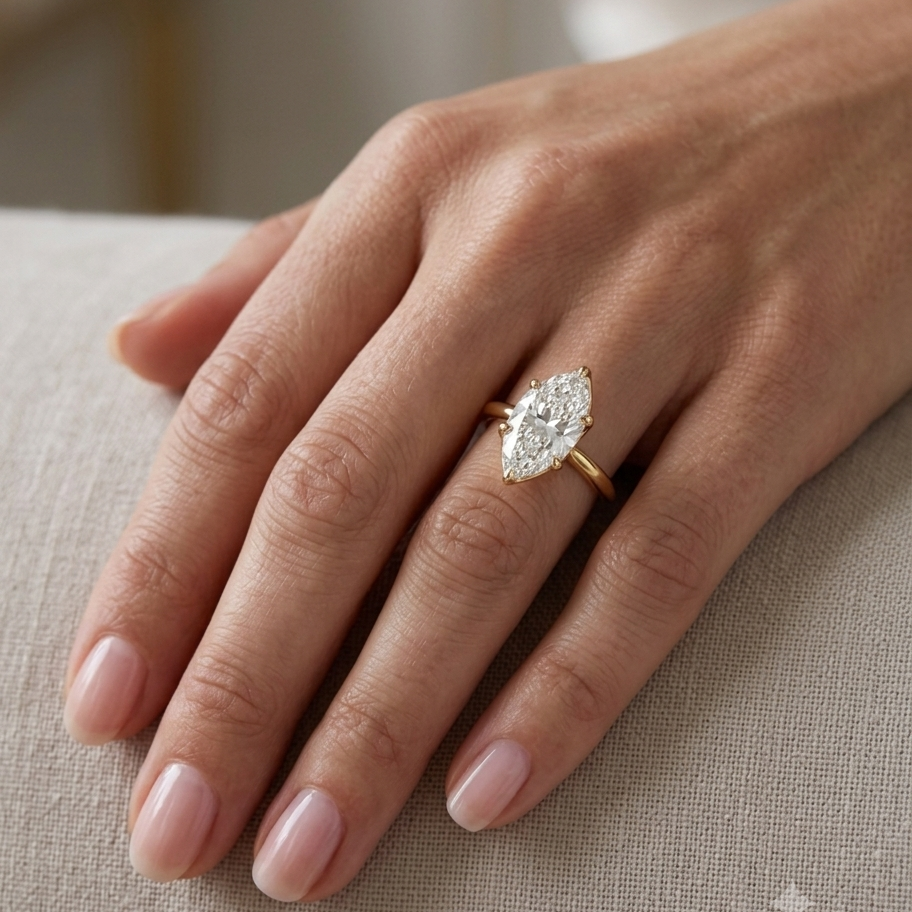 Marquise Solitaire Engagement Ring with a Tulip Style Setting