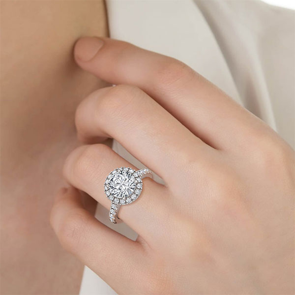 Round Brilliant Cut with Halo and Shoulder Diamonds