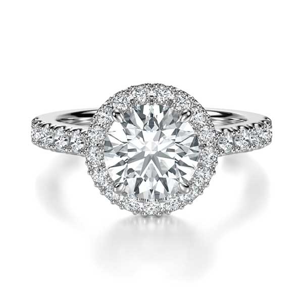 Round Brilliant Cut with Halo and Shoulder Diamonds