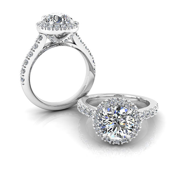 Round Brilliant Cut with Halo and Shoulder Diamonds
