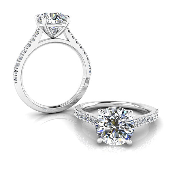 4 Claw Round Brilliant Cut with Shoulder Diamonds set in a Cathedral Shank