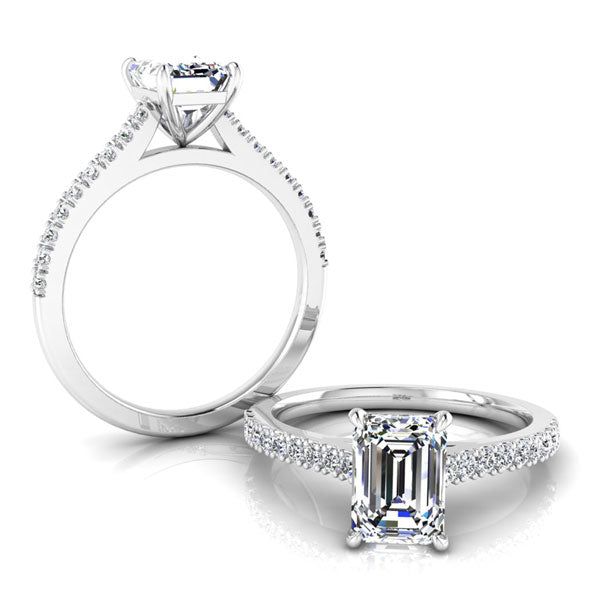 Emerald Cut with Shoulder Diamonds set in a Cathedral Shank