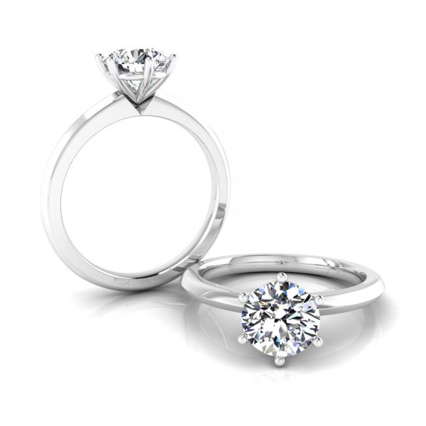 6 Claw Round Brilliant Cut Solitaire with Knife Edge Band