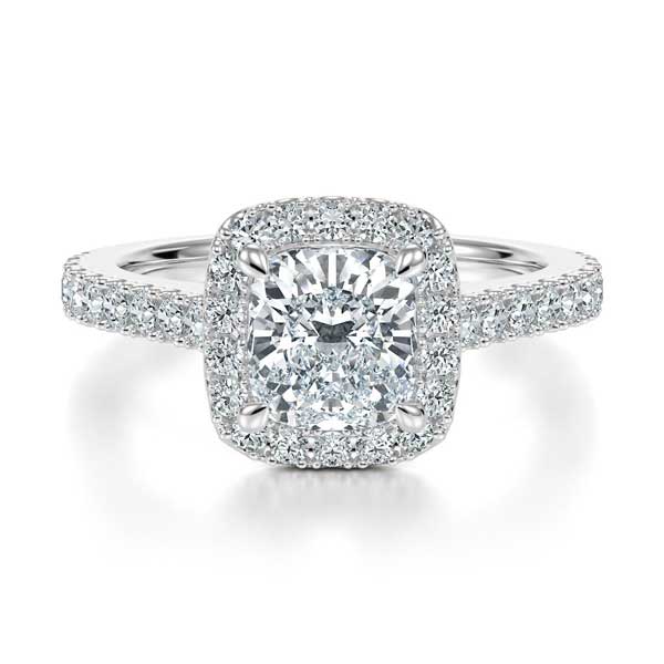 Cushion Cut with Halo and Shoulder Diamonds