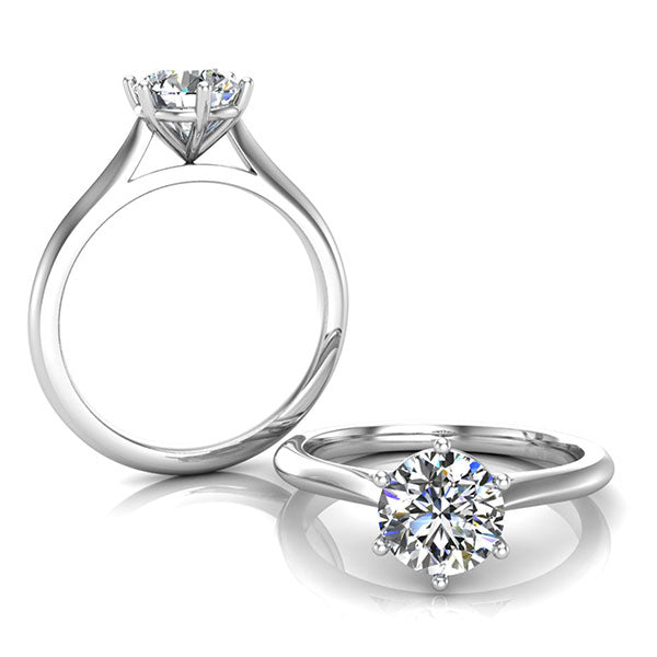 6 Claw Round Brilliant Cut Solitaire Cathedral Shank