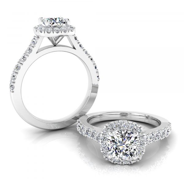Cushion Cut with Halo and Shoulder Diamonds