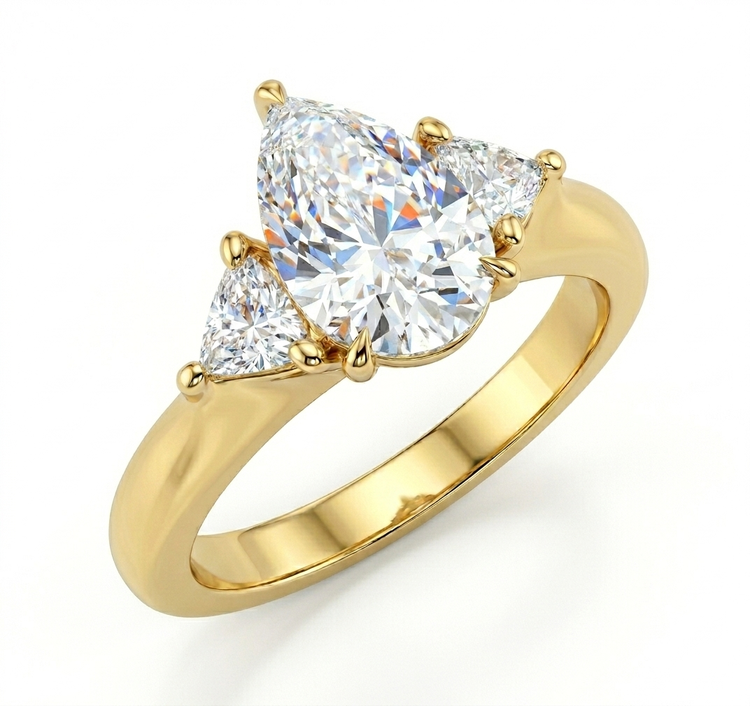 Pear Shape with Trilliant Cut Trilogy Engagement Ring
