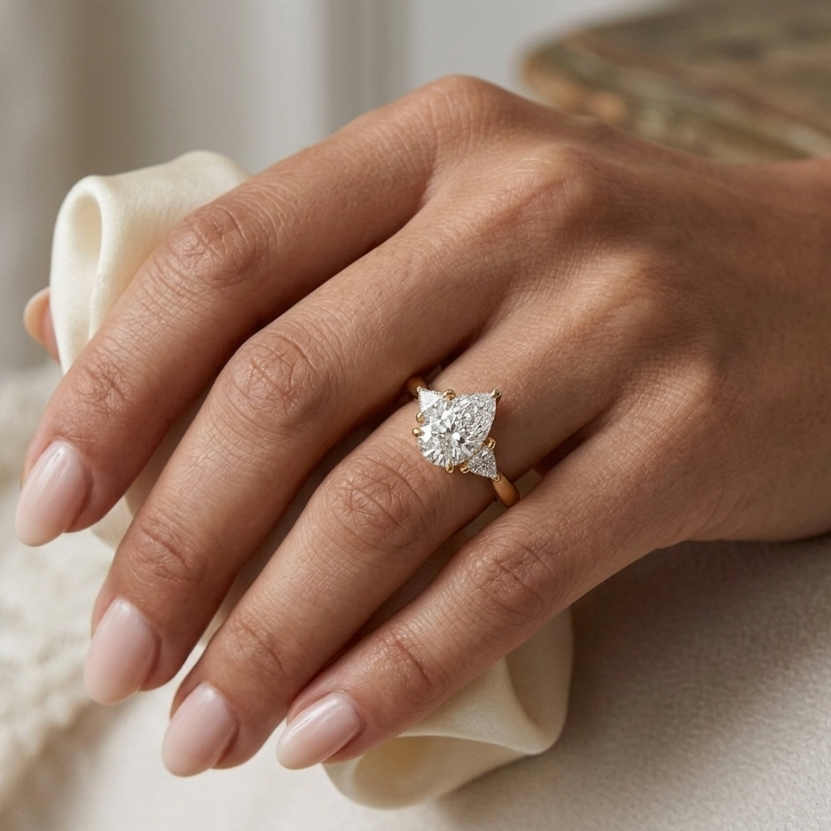 Pear Shape with Trilliant Cut Trilogy Engagement Ring