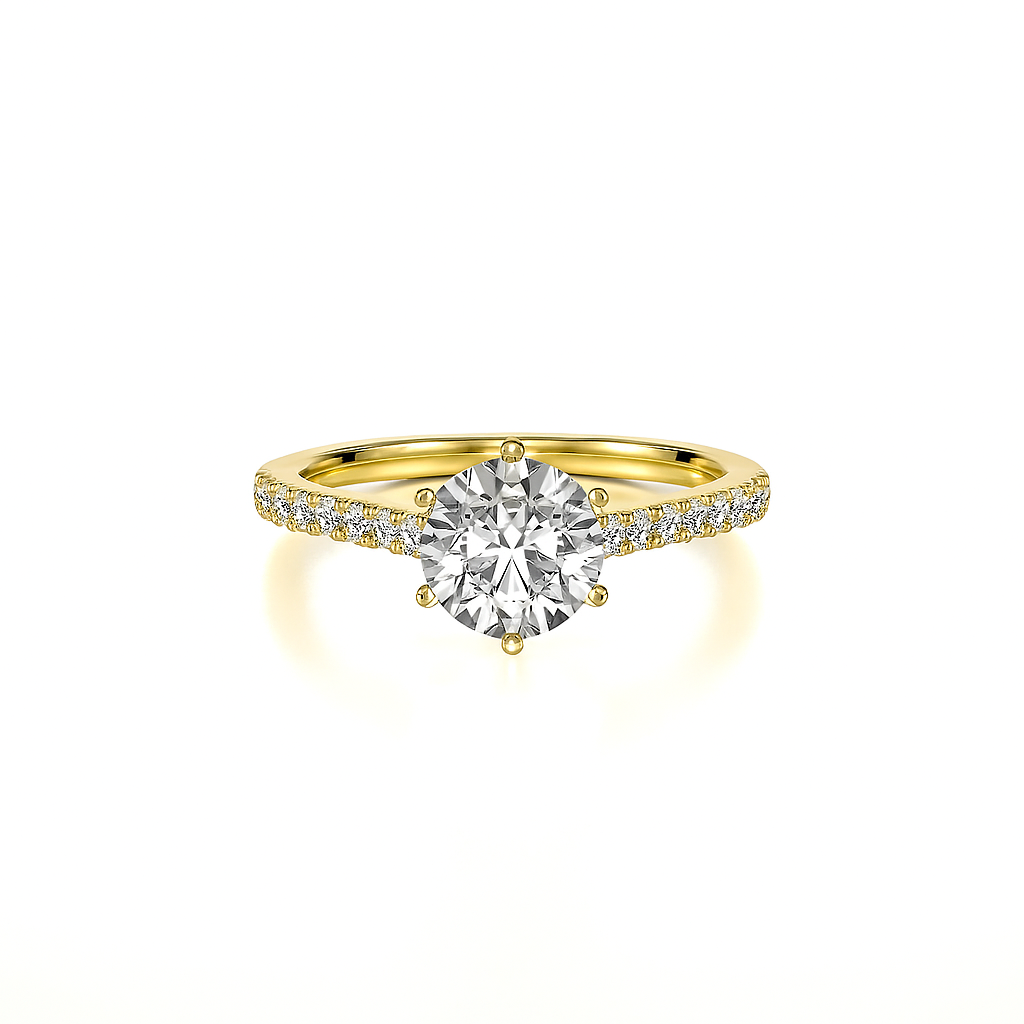 6 Claw Round Brilliant Cut with Solid Shoulder Diamond Band