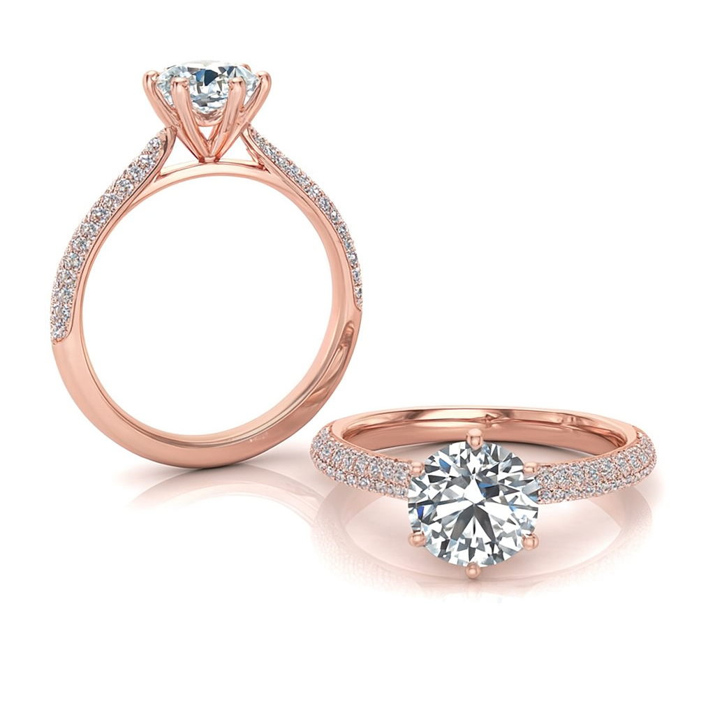 Round Brilliant Cut with Pave Set Shoulder Diamonds
