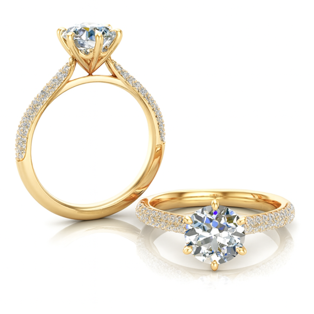 Round Brilliant Cut with Pave Set Shoulder Diamonds