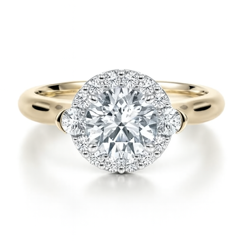 Round Brilliant Cut with Halo and Coloured Gemstones