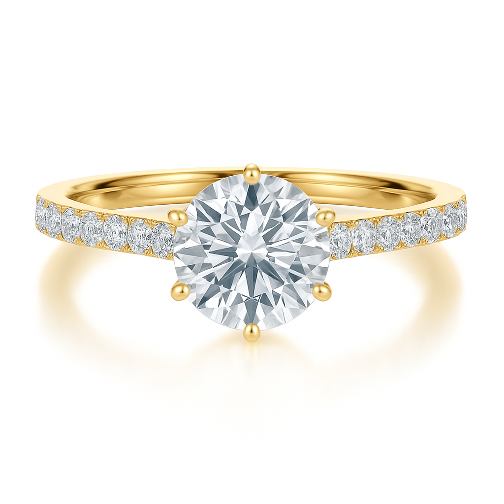 6 Claw Round Brilliant Cut with Solid Shoulder Diamond Band