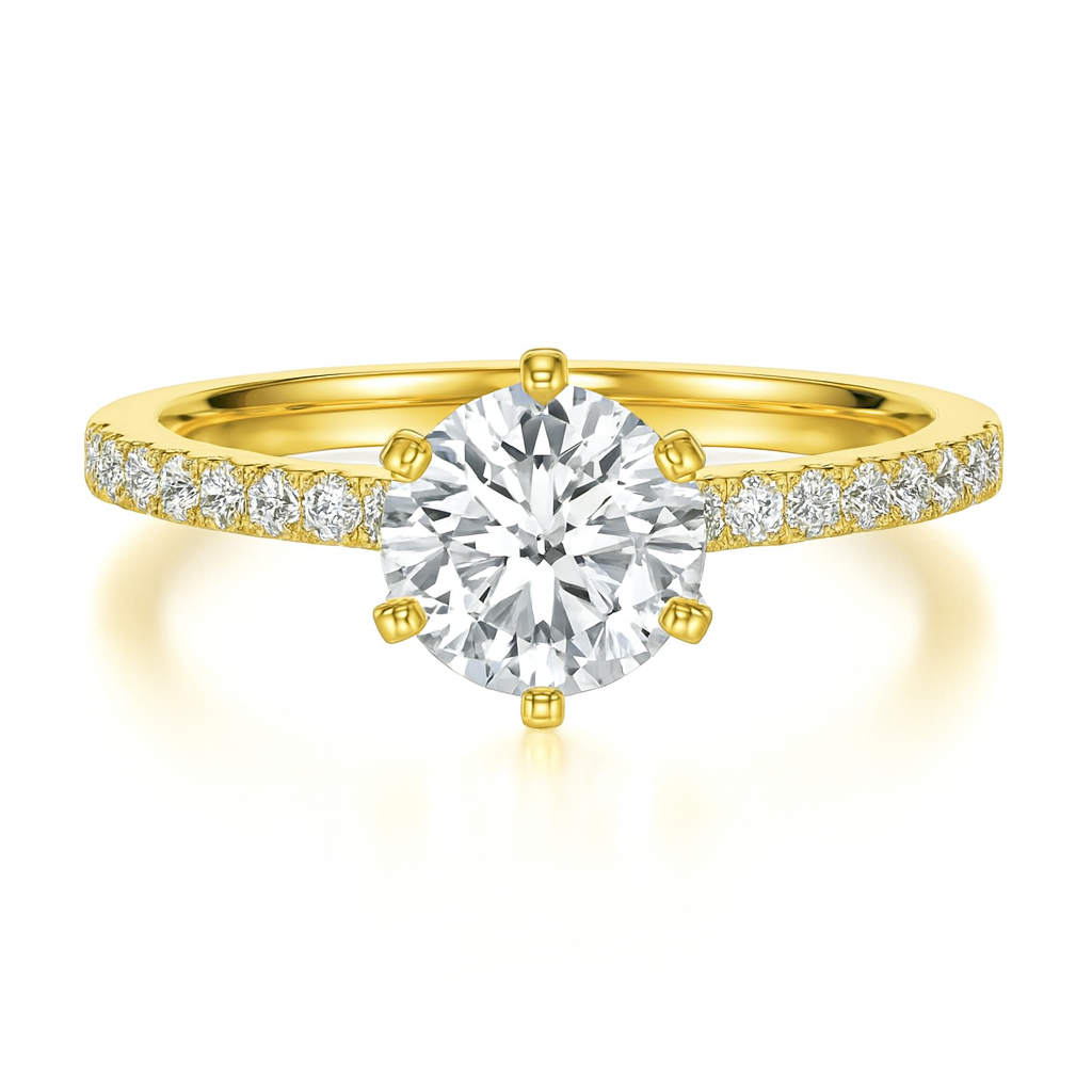 6 Open Claw Round Brilliant Cut with Shoulder Diamonds